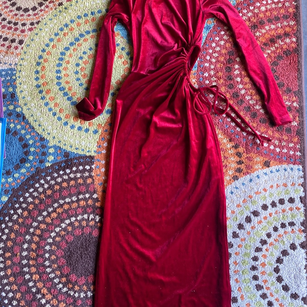 Sexy Red Velvet Dress with Tie Sides